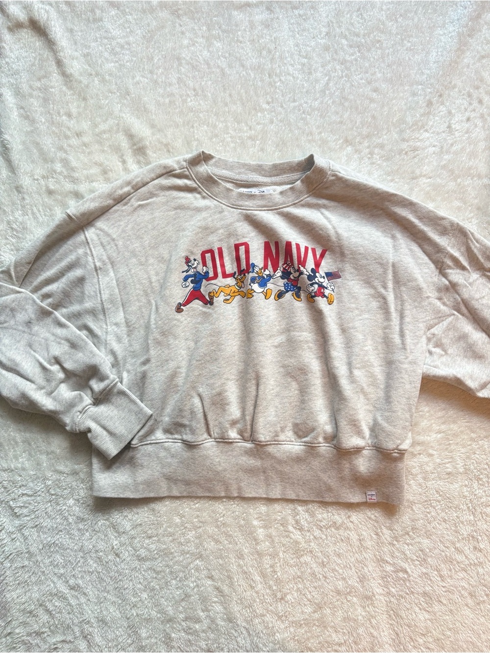 Old Navy x Disney Light GreyAmericana Crewneck Sweatshirt with Character Graphic
